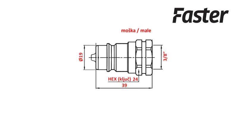 RASK KOBLING TRAKTOR HANN 3/8 Faster