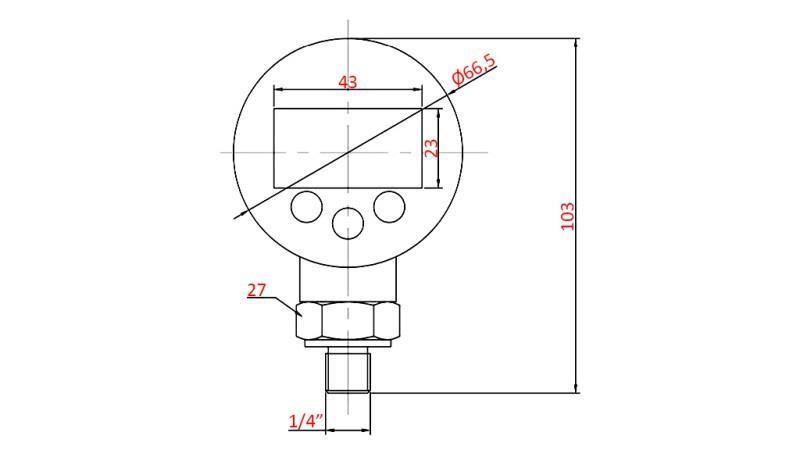 DIGITĀLA MANOMETRA DN63 VERTIKĀLA 0 - 600 BAR - 1/4