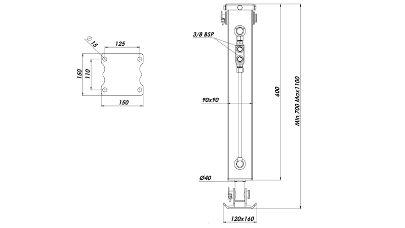 HIDRAULISKĀ KĀJA DIVKĀRŠA 2.5 TON 420MM (90X90X600)