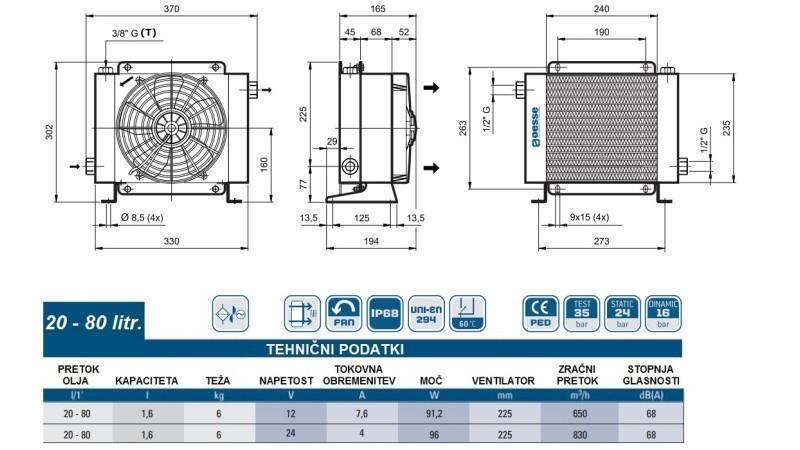 OLIEKØLER DC 24V HY01604 20-80 LIT