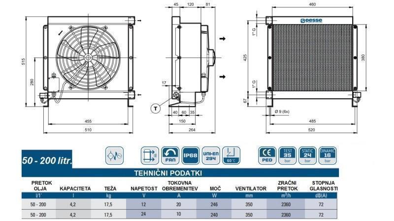 Eļļas dzesētājs DC 24V HY05704 50-200 LIT
