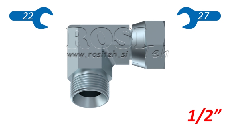 HIDRAULISKAIS ELBOW 90° BSP ĪSSA GRIEŽAMĀ NUT-VĪRIEŠA 1/2