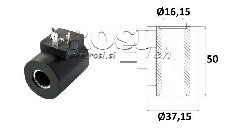Elektromagnētiskā spole 12V DC - SAE10 - fi 16.15mm-50mm 26W IP65