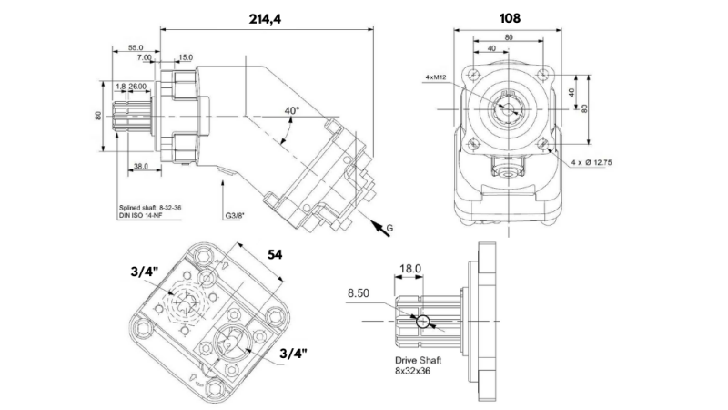 HYDRAULISK GJERDINGSPUMPE 65CC BANANA