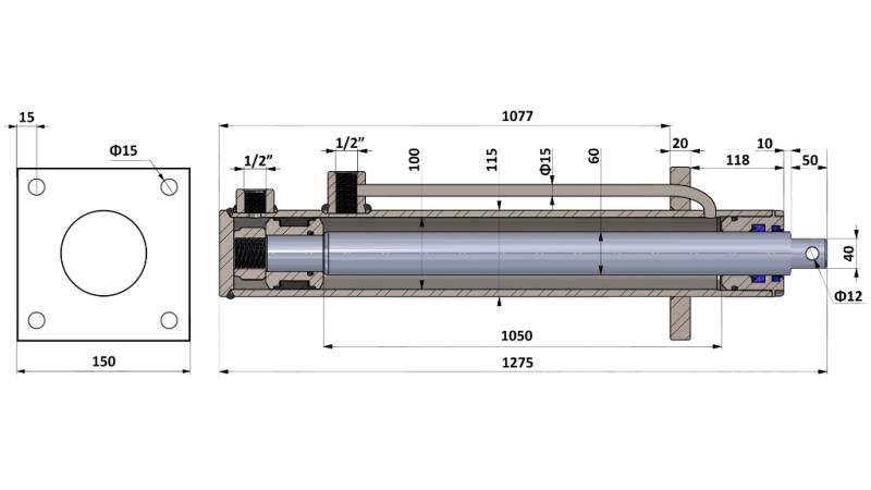 HYDRAULICKÝ CYLINDER S MONTÁŽNOU DOSKOU 100/60-1050 S TRUBKAMI