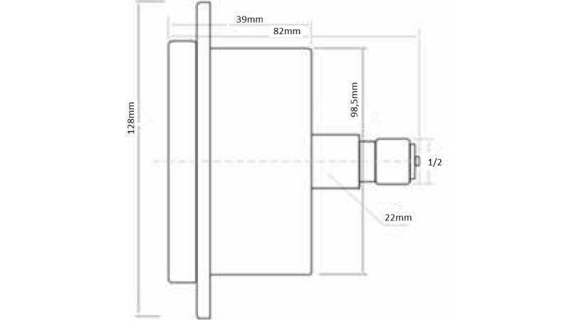 MANOMETRS DN100 AIZMUGURĒ 0 - 1 BAR - 1/2-izmēri