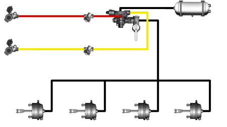 SETT MED LUFT-HYDRAULISKE BREMSE FOR HENGER KOMPLETT DUAL KRETS SYSTEM 4 SYLINDRE