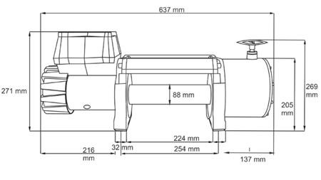 24 V ELEKTRISK VINCH DWT 22000 HD - 9979 kg - dimensjoner