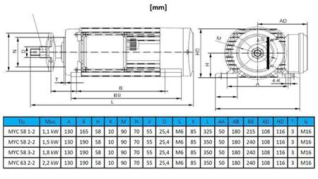 ELEKTRISKAIS MOTORS CIRCULĀRS 230V-2.2kW-2800rpm MYC 63 2-2