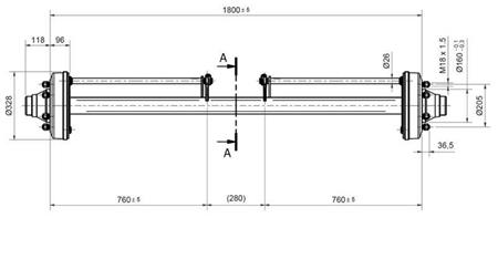 AKSEL FOR HENGER 7200 kg MED BREMSE (1800 mm)