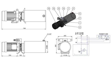 MINI HIDROLOĢISKAIS AGREGĀTS 380V AC (2.2 kW) - 8.0 cc - 11.2 lit/min - tvertne 12 lit