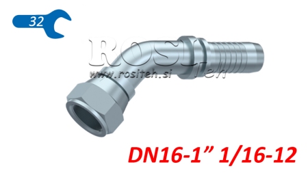 HIDRAULISKĀ SAVIENOJUMS DKJ JIC74° SIEVIŠĶA ELBOW 45° DN16-1 1/16-12