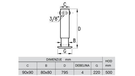 HYDRAULISK BEIN TO-VEI 2.9 TON 400mm - dimensjoner