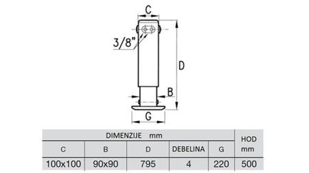 HYDRAULISK BEIN TO-VEIS 3.8 TON 500mm
