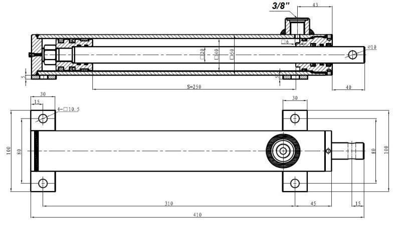 hydraulisk sylinder for heving av rake på selvlastende maskiner 20/250