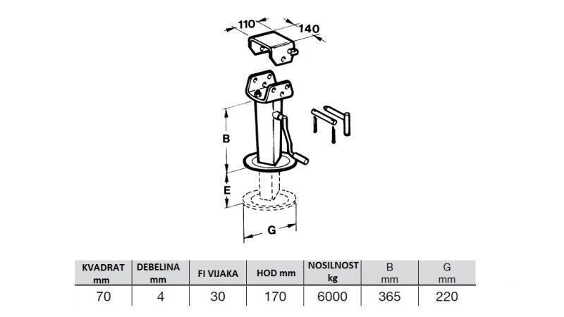 TRÅD STØTTEBEIN - FOLDABLE 170MM - 6000KG