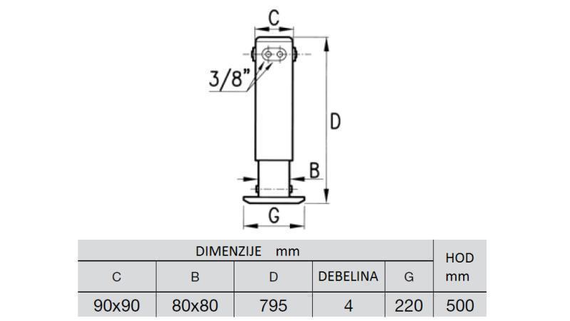 HYDRAULISK BEIN TO-VEI 2.9 TON 400mm - dimensjoner