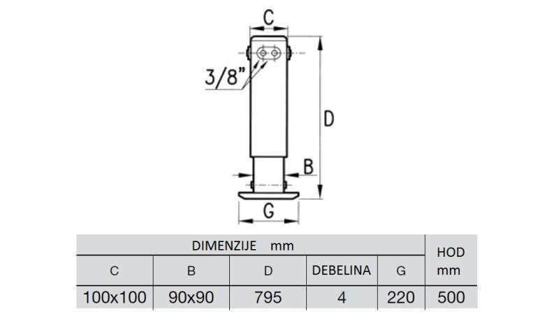 HYDRAULISK BEIN TO-VEIS 3.8 TON 500mm