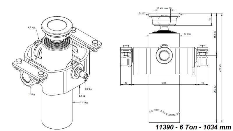 TELESCOPISKAIS CILINDRS KOMPAKTS 4 GRĀDI 1034mm x110 -BOLA